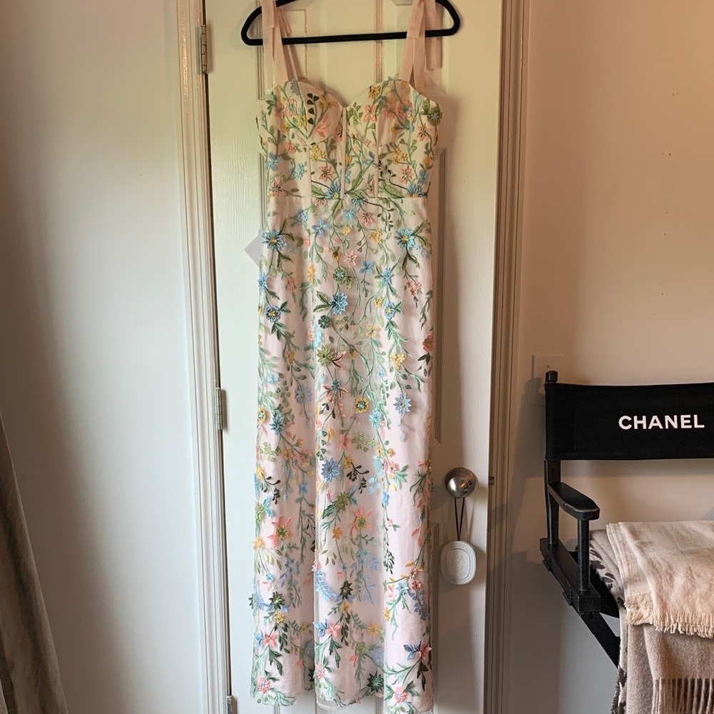 Azazie Atelier Floral Embroidered Pink Maxi Gown Dress NWT